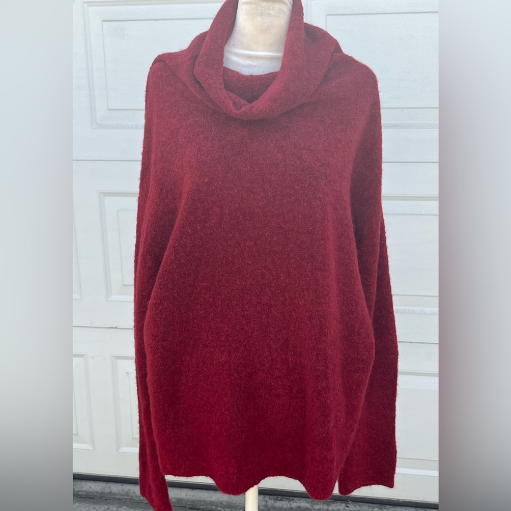 Women's Eileen Fisher  Cowl Mock Neck oversize Wool Mohair Blend Sweater red S